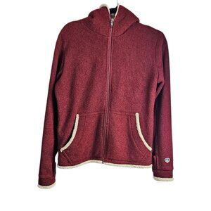 Kuhl Alfpaca Apres Hoodie Fleece Hooded Zip Up Maroon Shearling Jacket